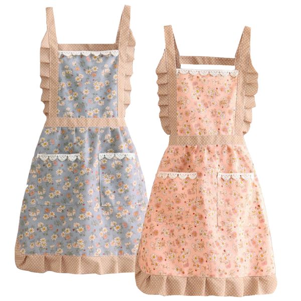 Home Kitchen Retro Sleeveless Old Fashioned Floral Cooking Apron Set of 2