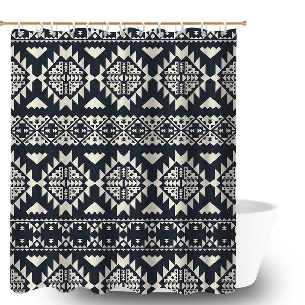 Bathroom Bath Curtain, Decorative Fair Isle Print Bathtub Curtain