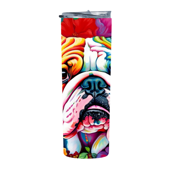 Close Up Floral Neon Bulldog Red 20 Oz Straight Skinny Tumbler 001