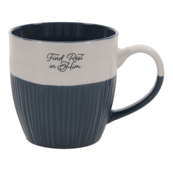 Ceramic Mug - Find Rest in Him, Blue