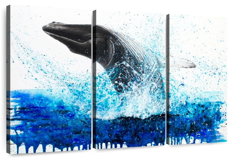 Canvas Art - Nuatical Whale 3 Piece Abstract Painting Canvas Wall Art Decor
