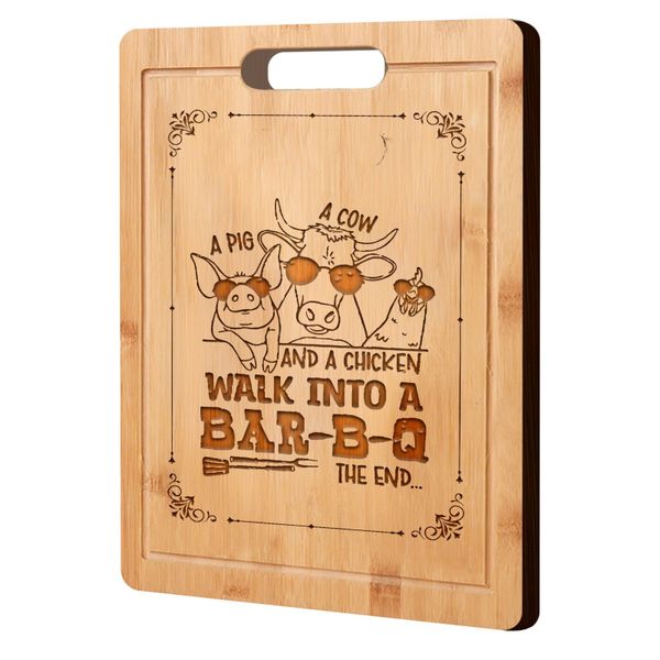 Funny Pig Cow Chicken BBQ Bamboo Wood Cutting Board Laser Engraved Gifts