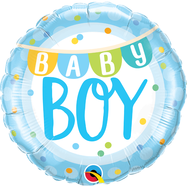 18 Inch Foil Round Baby Boy Banner &amp; Dots