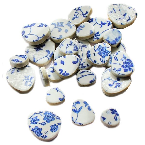 Craft Multifunctional Blue, White Shape Ceramic Patch Mosaic Tiles 100g