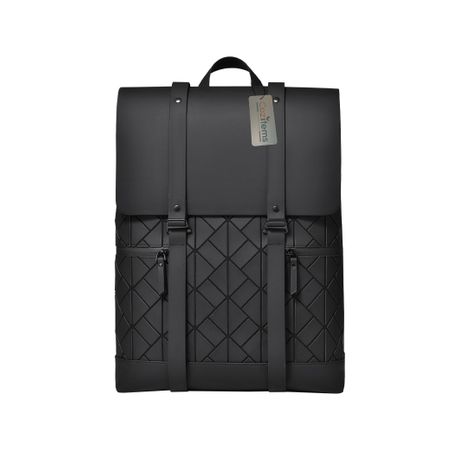 Fashion Black Unisex Waterproof PU Leather Laptop Backpack Image