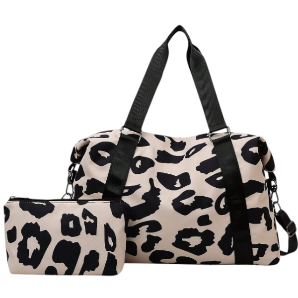 Stylish Leopard Print Travel Duffle Bag With Matching Pouch - Multicolor