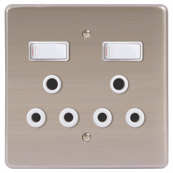 LESCO , Double Plug 4x4 Socket Stainless Steel White