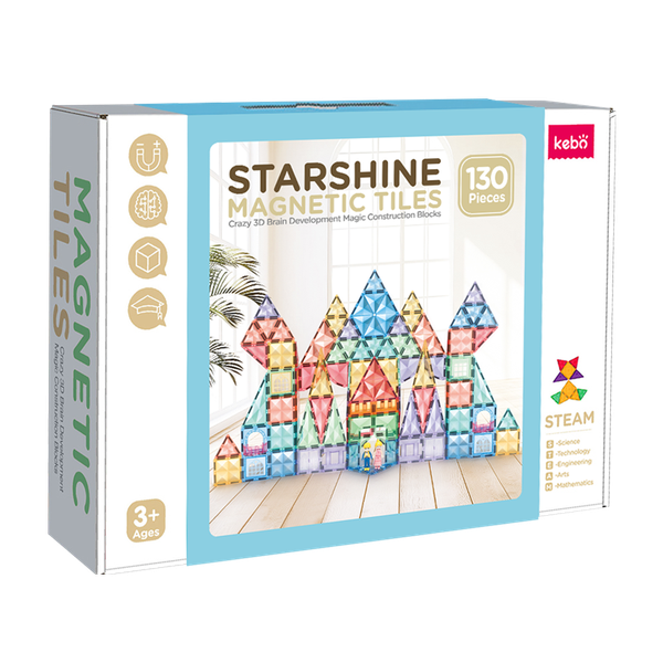 KEBO 130-Piece Starlight Magnetic Tiles Building Set - STEM Educational Toy