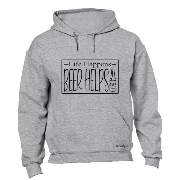 Beer Helps Mens Hoodie - Grey
