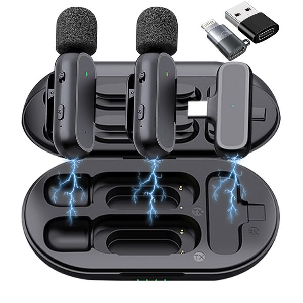 2 Pack ProfessionalWireless Lavalier MicrophoneCompatible iOS iPad Android