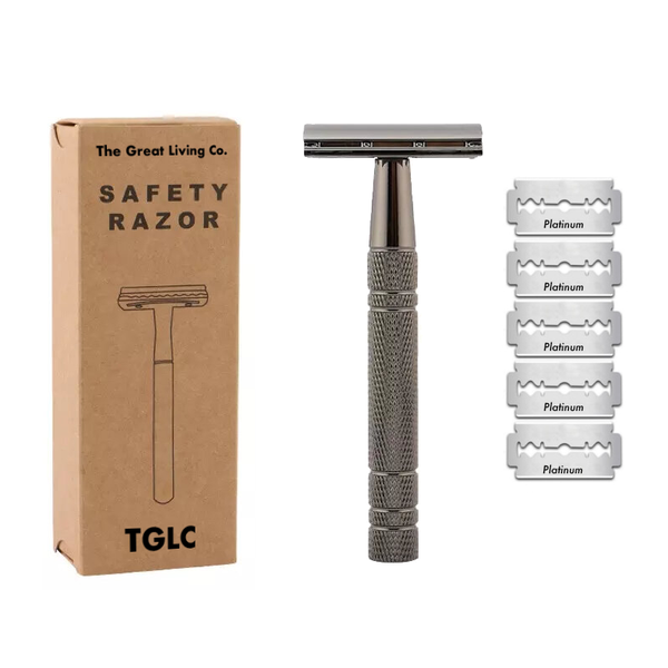 Premium Double Edge Safety Shaving Razor &amp; 5 Platinum Coated Blades