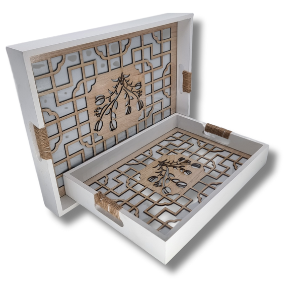 Wood Woven and Themed Serving Tray - 2 Piece