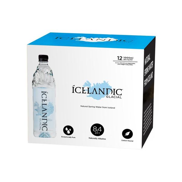 Icelandic Glacial Natural Spring Water, 1L BPA-Free PET Bottles (12-Pack)