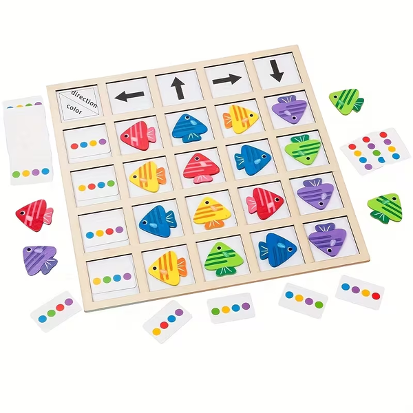 Wooden Fish Direction Game with 30 Cards Thinking Training Educational Toy