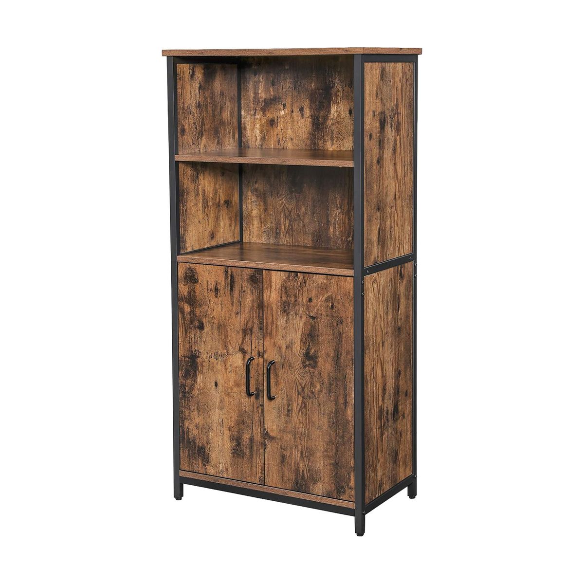 Rustic 2-Door Cabinet Bookshelf - Industrial Storage for Home & Office