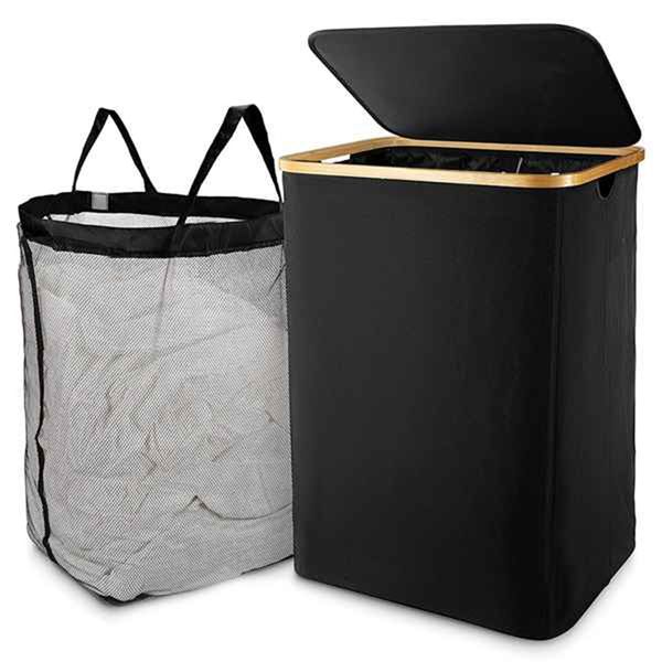 Laundry Basket With Lid, With Laundry Bag - For Bathroom &amp; Bedroom
