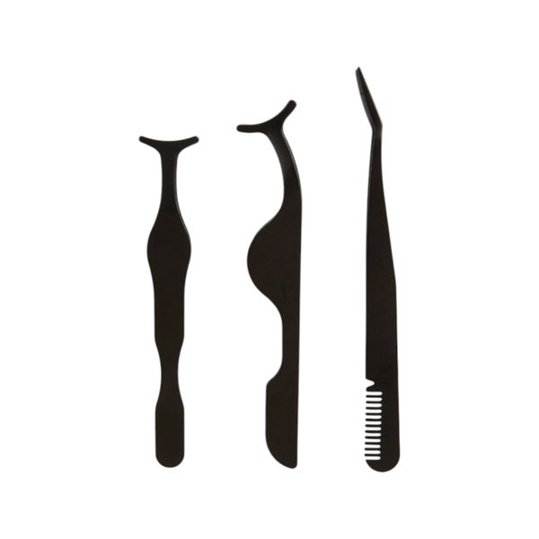 3 Pack - Stylish Eyelash Tweezers Set - Black