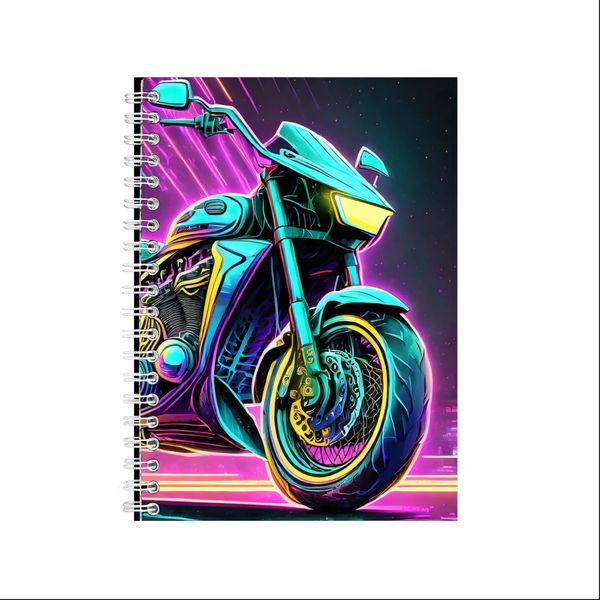 Neon Yellow A5 Notebook for Work Trendy Colorful Bikes Graphic Present 071