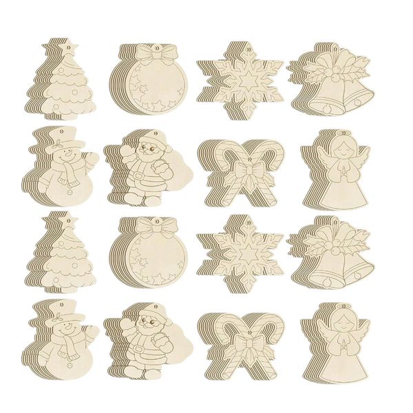 16-Piece DIY Assorted Designs Wooden Christmas Tree Decoration Set - Brown