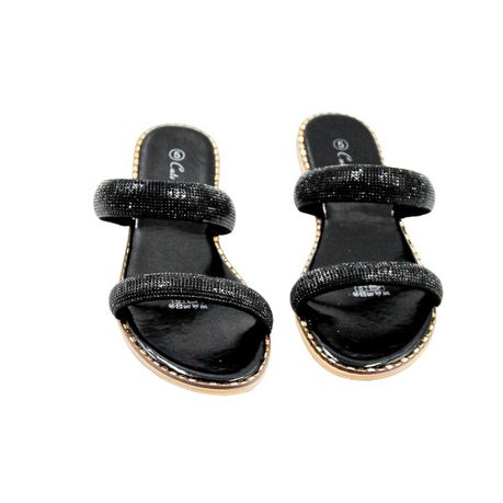 Black Rhinestone Detail Double Strap Sandals Shop Today. Get it