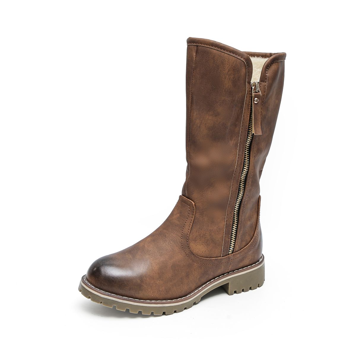 TTP Trendy Dual Side Zipper Mid Calf Boot with Fur Lining