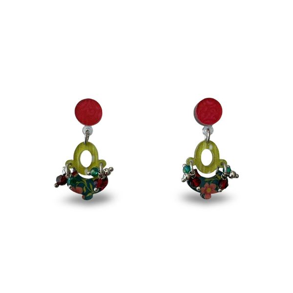 Lilly K Designs Red, Chartreuse &amp; Emerald 54204 Drop &amp; Dangle Earrings