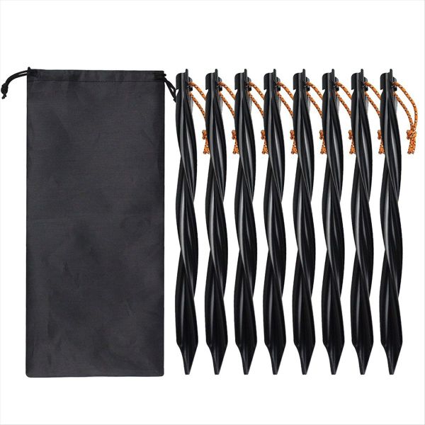 8 x 25Cm Outdoor Tent Pegs Ground Nails with Storage Bag Black