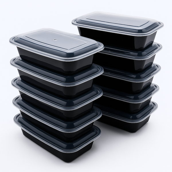 Black Meal Prep Containers with Lids - 10 Pack 1000 ml