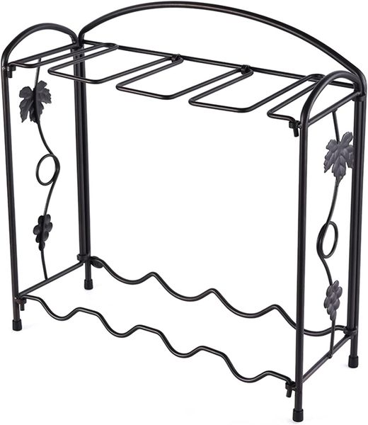 Metal Wine Storage Shelf With Glasses Holder