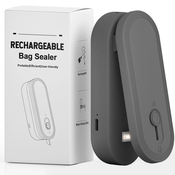 Mini Bag Sealer with Cutter and Magnet, 1800mAh Rechargeable Bag Resealer