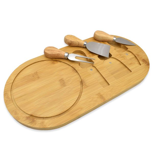 Blue Angel Natural Bamboo Cheese Serving Board With 3 Mini Knives
