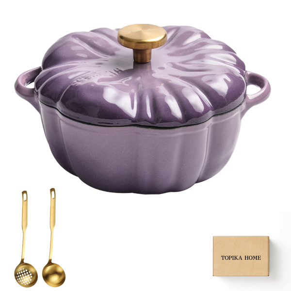 Topika - Cast Iron Pumpkin Dutch Oven Pot with Lid, 2L Casserole 20cm