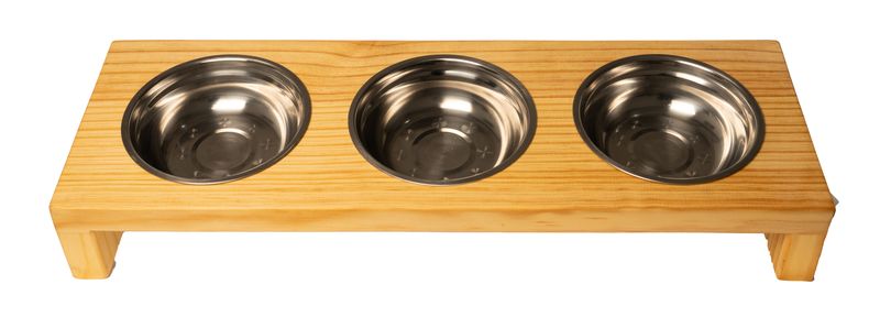 Raised Feeder In Clear Oil For Cats, Small Dogs And Puppies With 3 Bowl