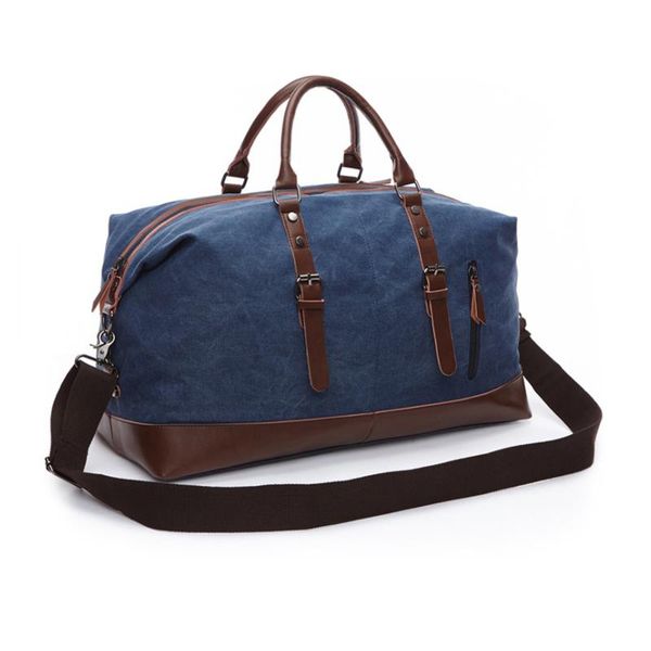 Oversized Leather Canvas Duffel Shoulder Overnight Bag