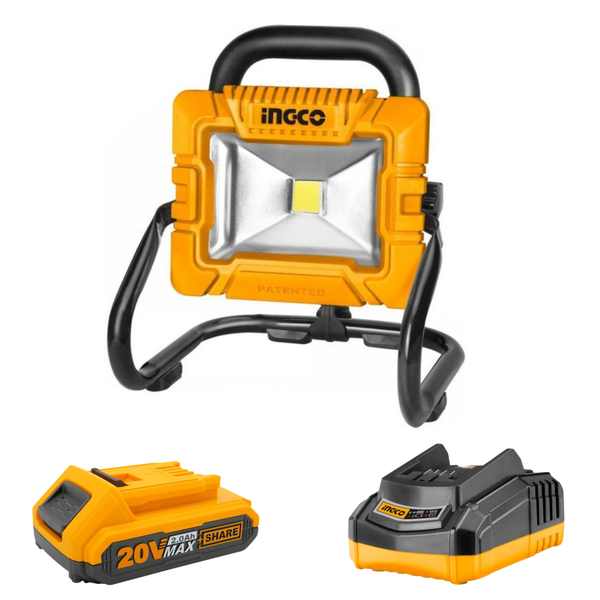 Ingco - Cordless Work Lamp 20V Kit (Charger + Battery (2.0AH) Included)