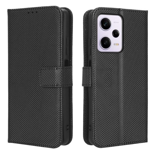 Flip Cover Compatible With Redmi Note 12 Pro 5G Diamond Patterned Leather Case