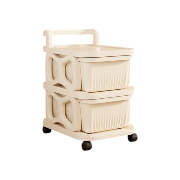 Multifunctional Mobile Two-Tier Storage Trolley - White/Transparent