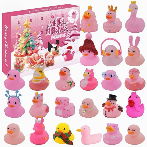 PEISKOS 24 Pink Rubber Duck Toys Christmas Advent Calendar for Kids Baby