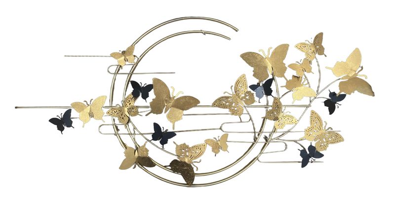 Modern 3D Metal Wall Decor 131x63.5cm - Gold &amp; Black Metal Butterfly Design