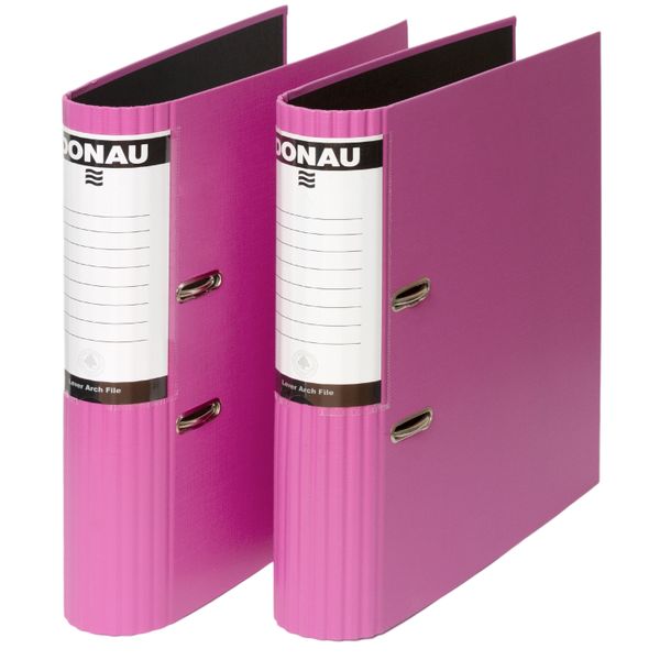 Donau A4 Lever Arch File 75mm PP Round Back - 2 Pack - Pink