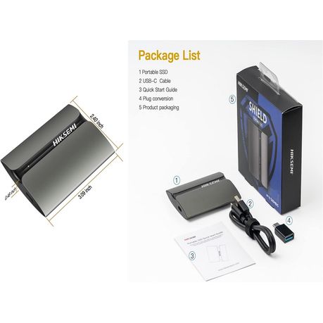 HIKSEMI Disque SSD Externe Portable 512Go, USB 3.1 Type C, Jusqu'à 560 M/s,  Ultra Mince SSD Externes pour PC/Laptop/Tablets/Smartphones (Gris) - T300S  : : Informatique