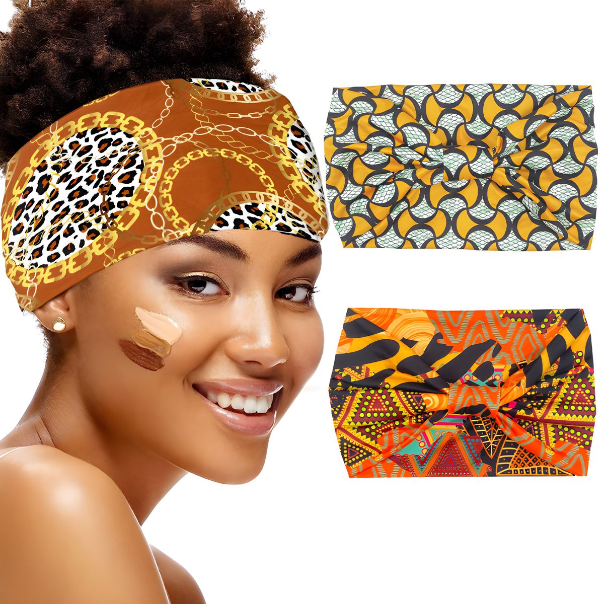 Women Wide Headbands Sports Turbans Wicking Printed Knotted Head Wraps