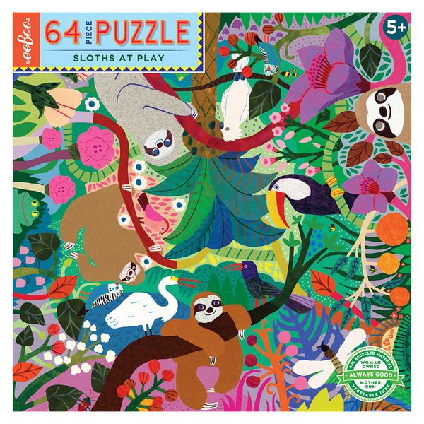 eeBoo Children's Puzzle - Sloths at Play: 64 Pieces
