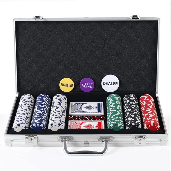 Poker Chips Set Poker Chips Poker Games Kit with Aluminum Case - 300 Pieces