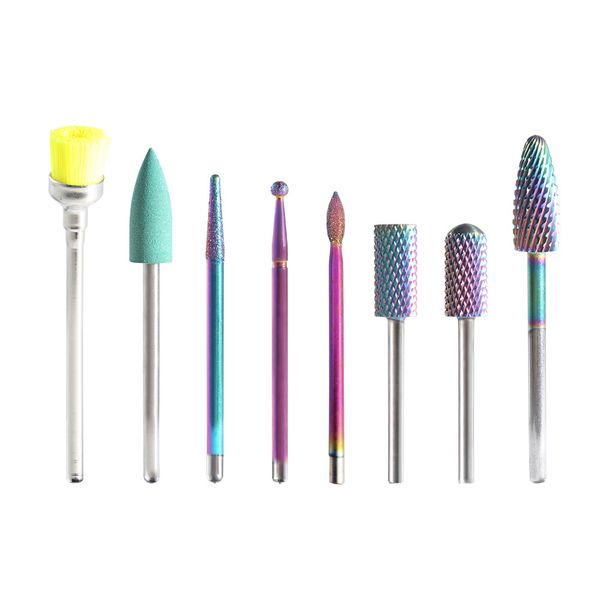 Tungsten Steel Alloy Nail Art Conical Grinding Head 8 Piece