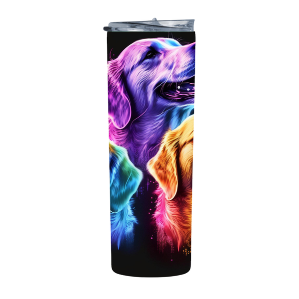 Golden Retrievers Neon Rainbow 20 Oz Straight Skinny Tumbler 211