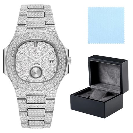Full Diamond Iced Oct Nautilus Watch for Men Luxury Box Jewellery Cloth Image