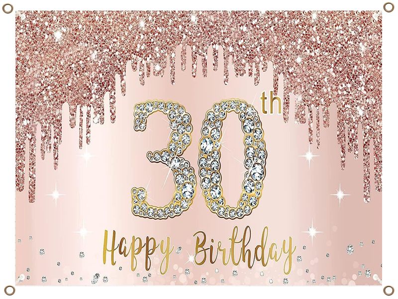 Happy 30th Birthday Banner PVC Rose Gold 1.3MX900MM