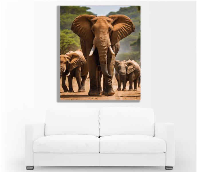 0080 Mom And Calves Elephant Canvas Wall Art
