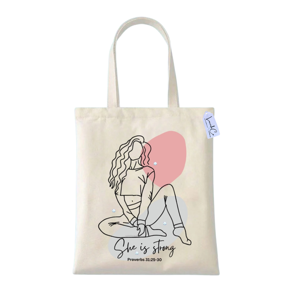 Canvas Tote Bag with Rhinestones - She is Strong